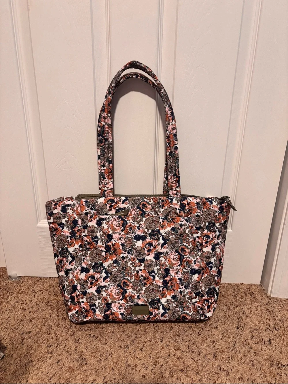 Vera Bradley Floral Laptop Tote in Pink, Black and Cream